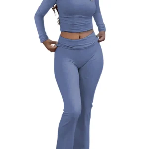 Women's Yoga Two-Piece Set Long-Sleeve Wide-Leg Pants