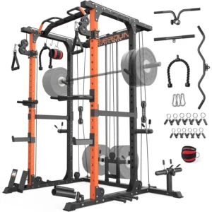 Power Cage Multi Function Squat Rack with Cable Crossover System, 10-in-1