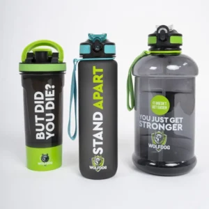 Water Bottle Set 3-Pack, Large Leakproof Jug, Protein Shaker with Mixer Ball & Storage